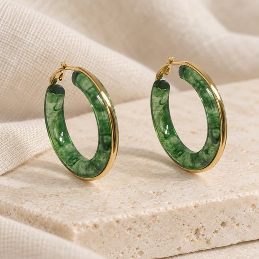 Forest Green Marbled Hoop Earrings
