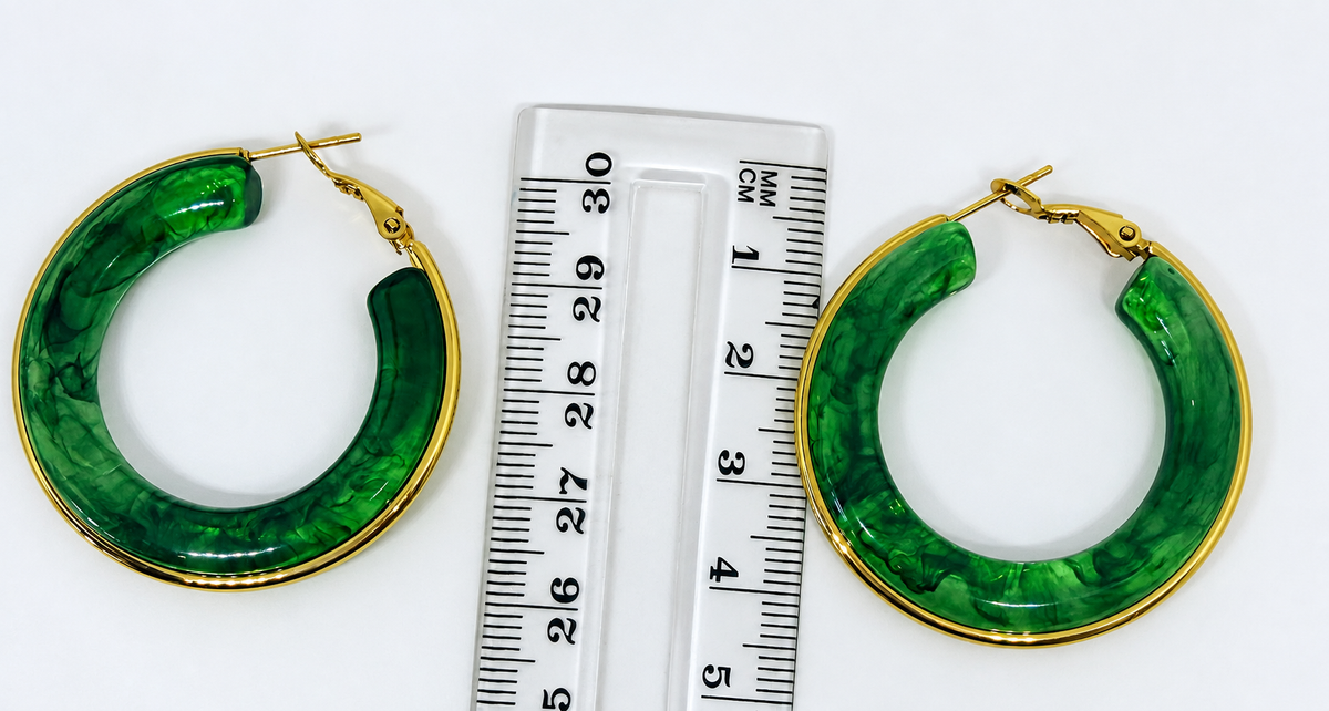 Forest Green Marbled Hoop Earrings