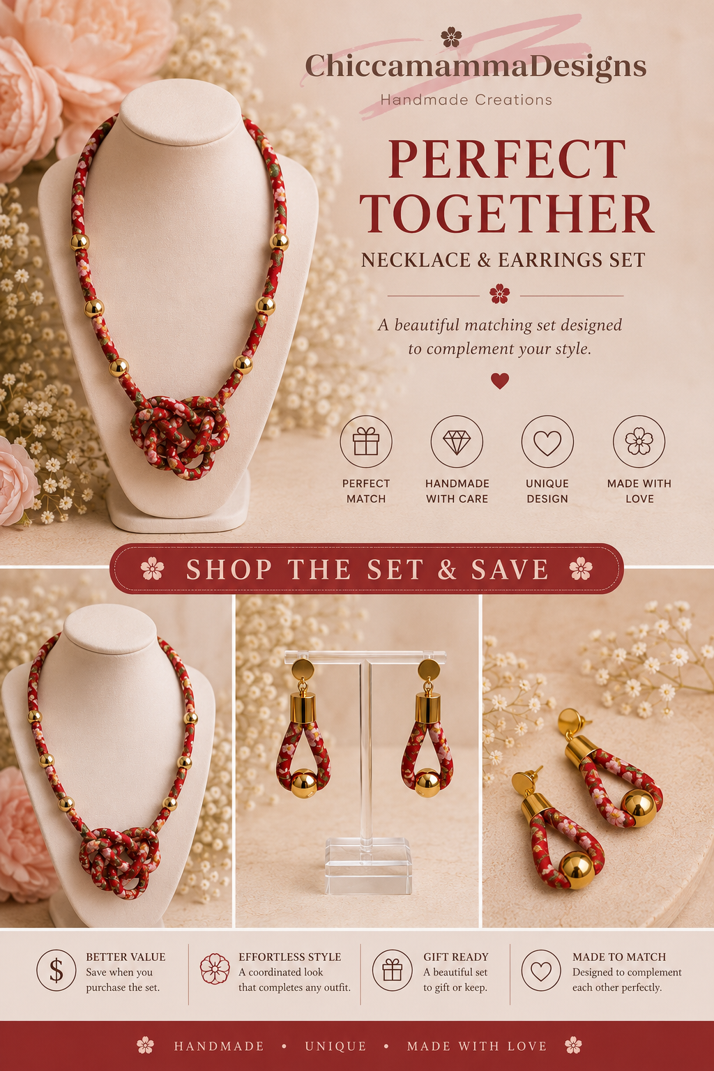 Cherry Blossom Drop Earrings - Gold