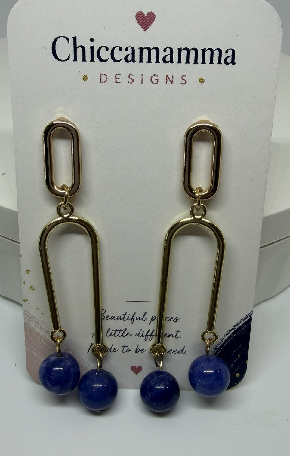 Cobalt Blue Bead Arch Drop Earrings