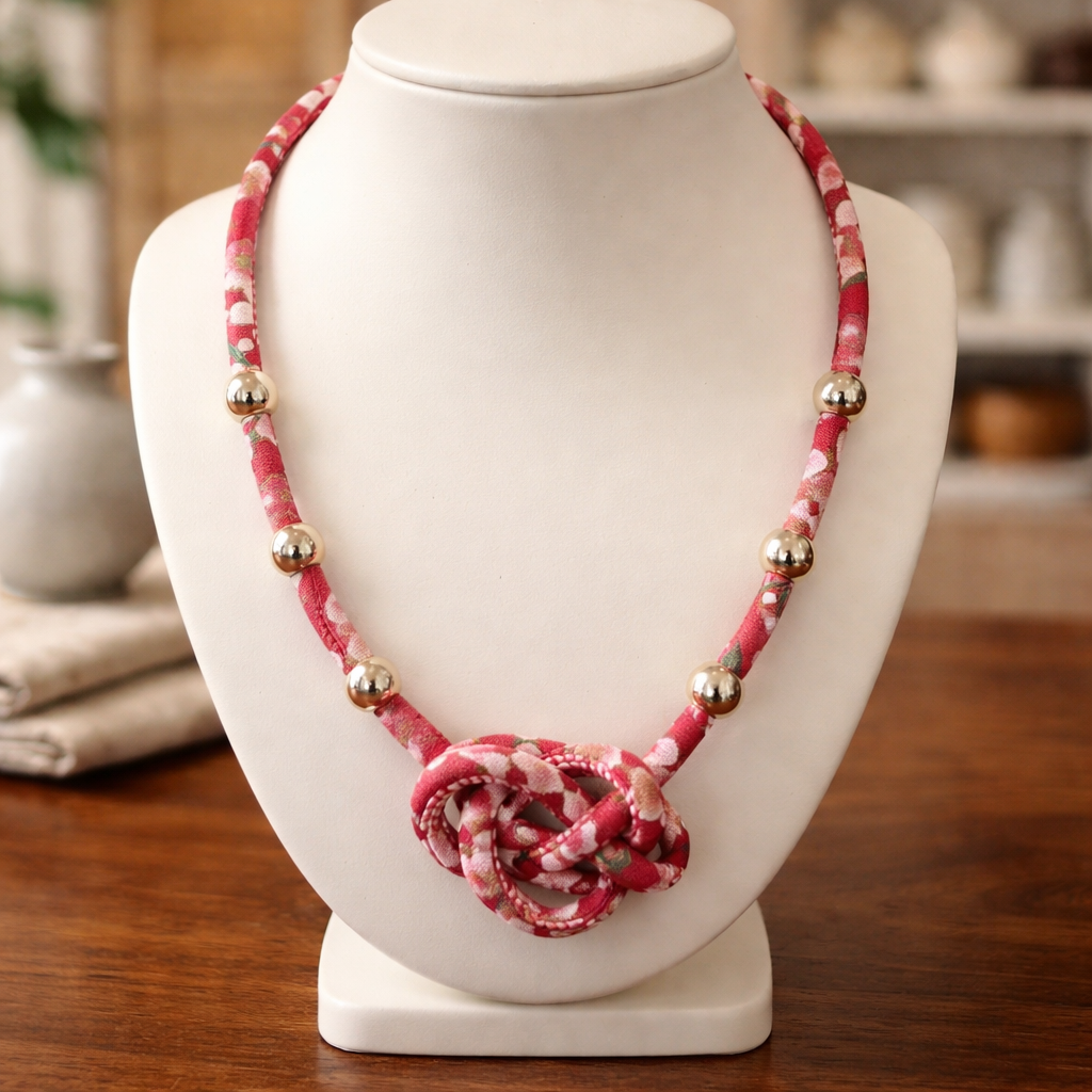 Cherry Blossom Knot Necklace - gold-tone beads