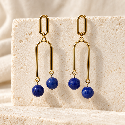 Cobalt Blue Bead Arch Drop Earrings