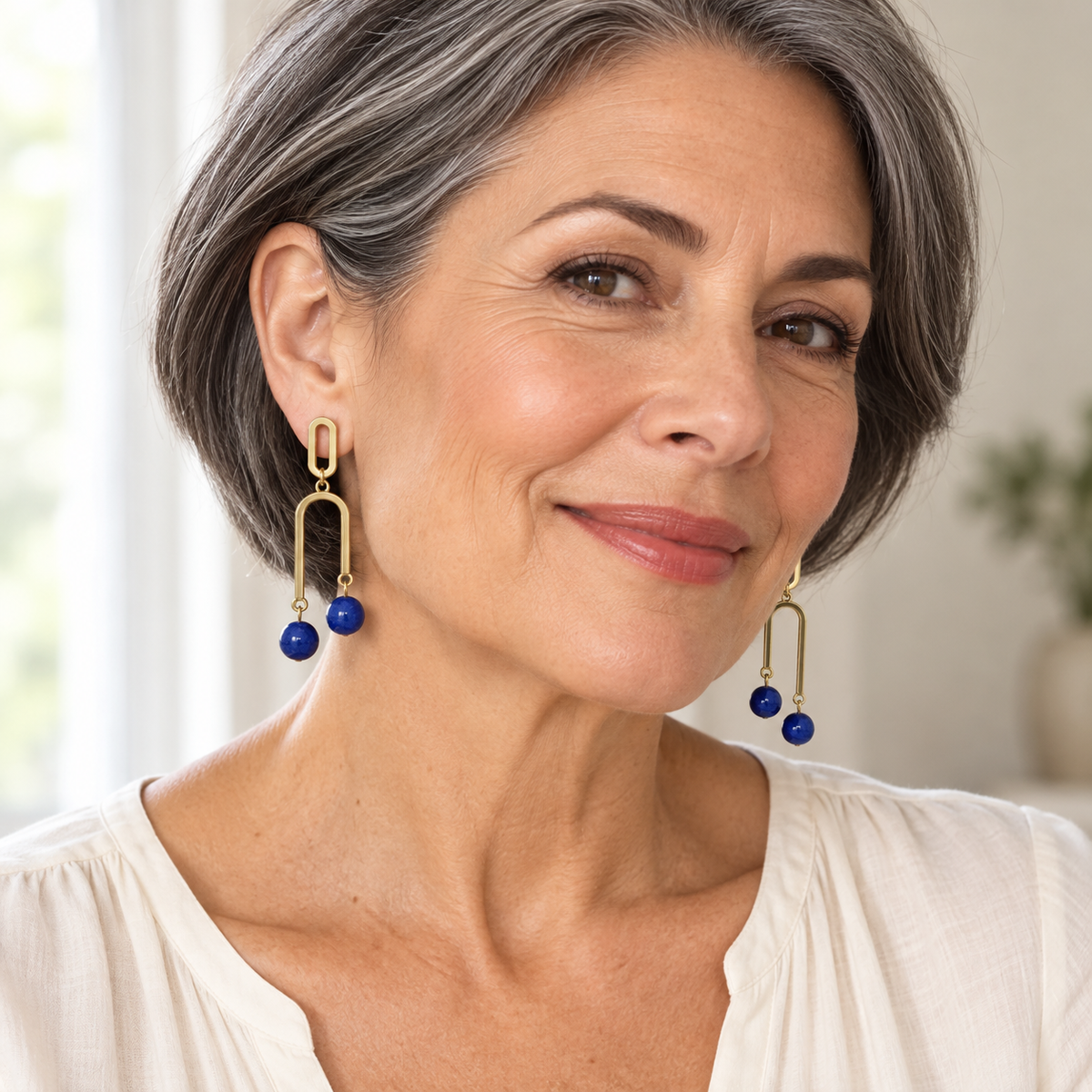 Cobalt Blue Bead Arch Drop Earrings