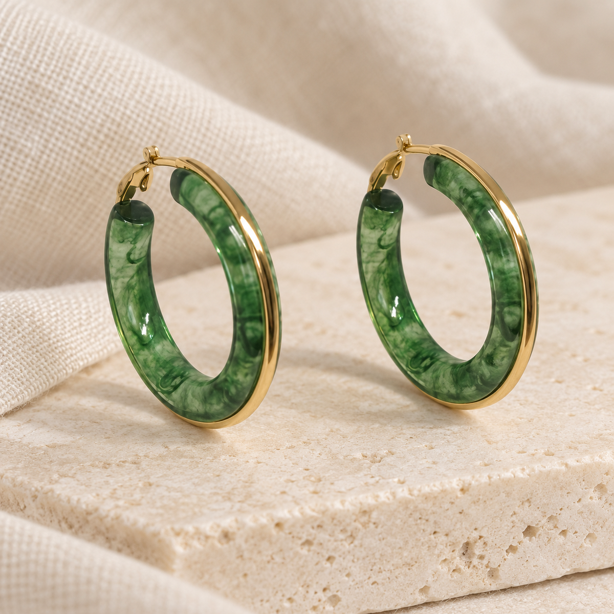 Forest Green Marbled Hoop Earrings