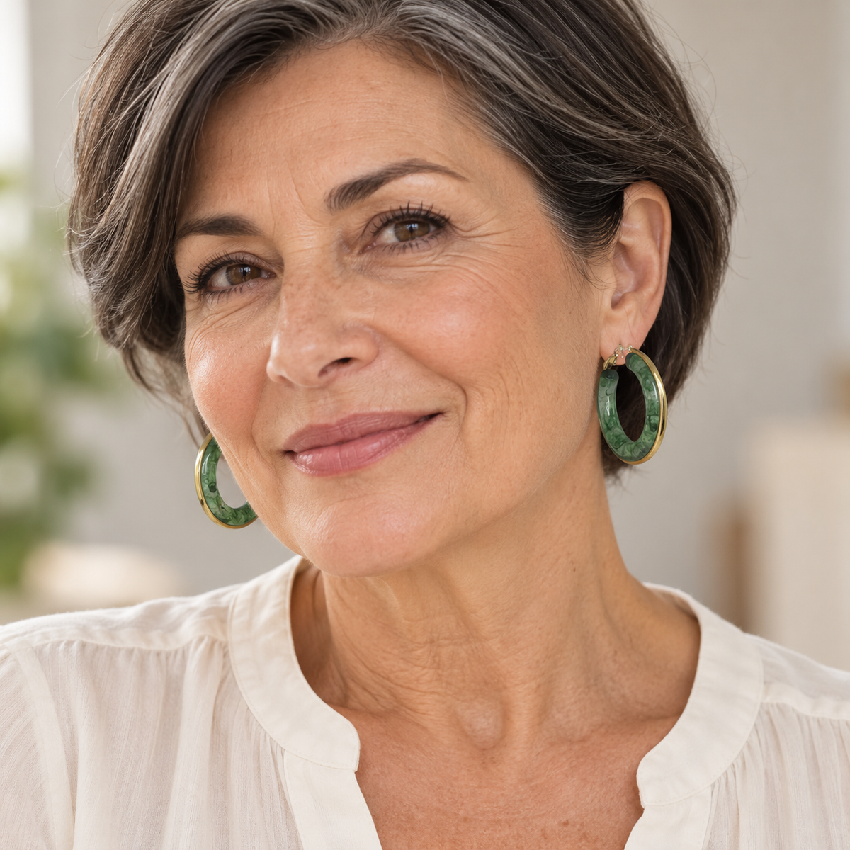 Forest Green Marbled Hoop Earrings