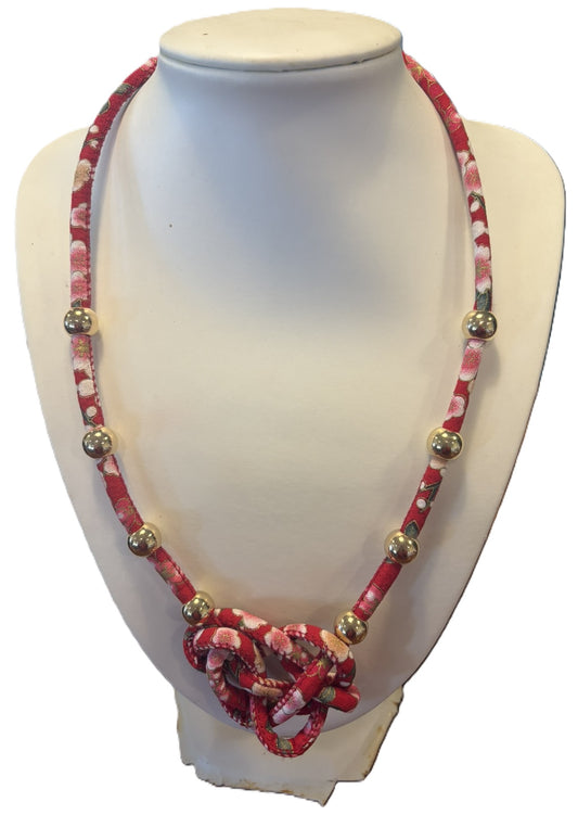 Cherry Blossom Knot Necklace - gold-tone beads