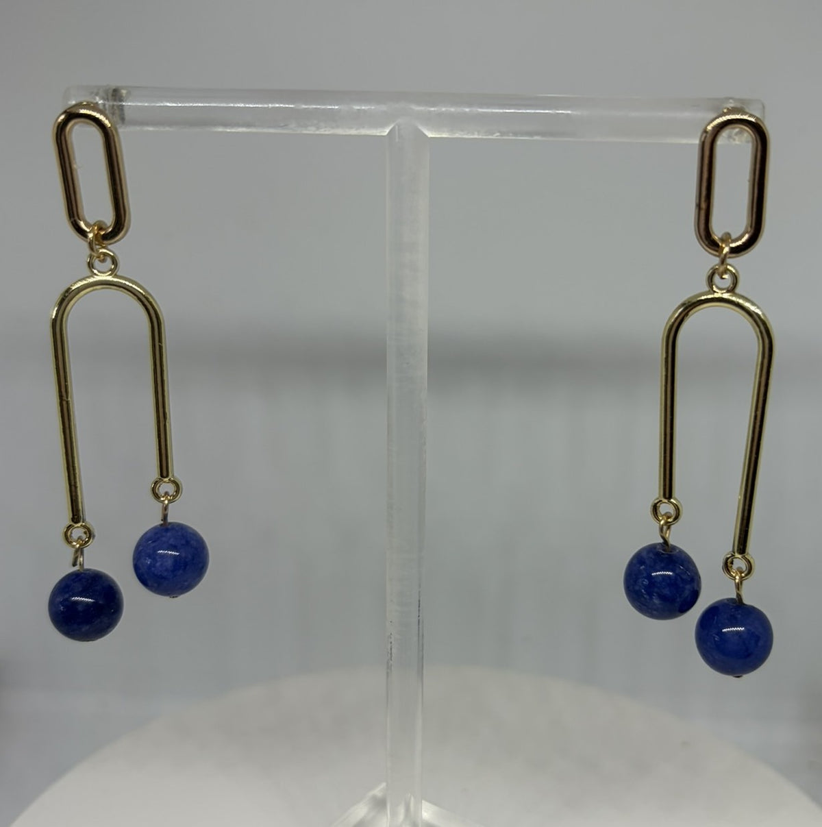 Cobalt Blue Bead Arch Drop Earrings