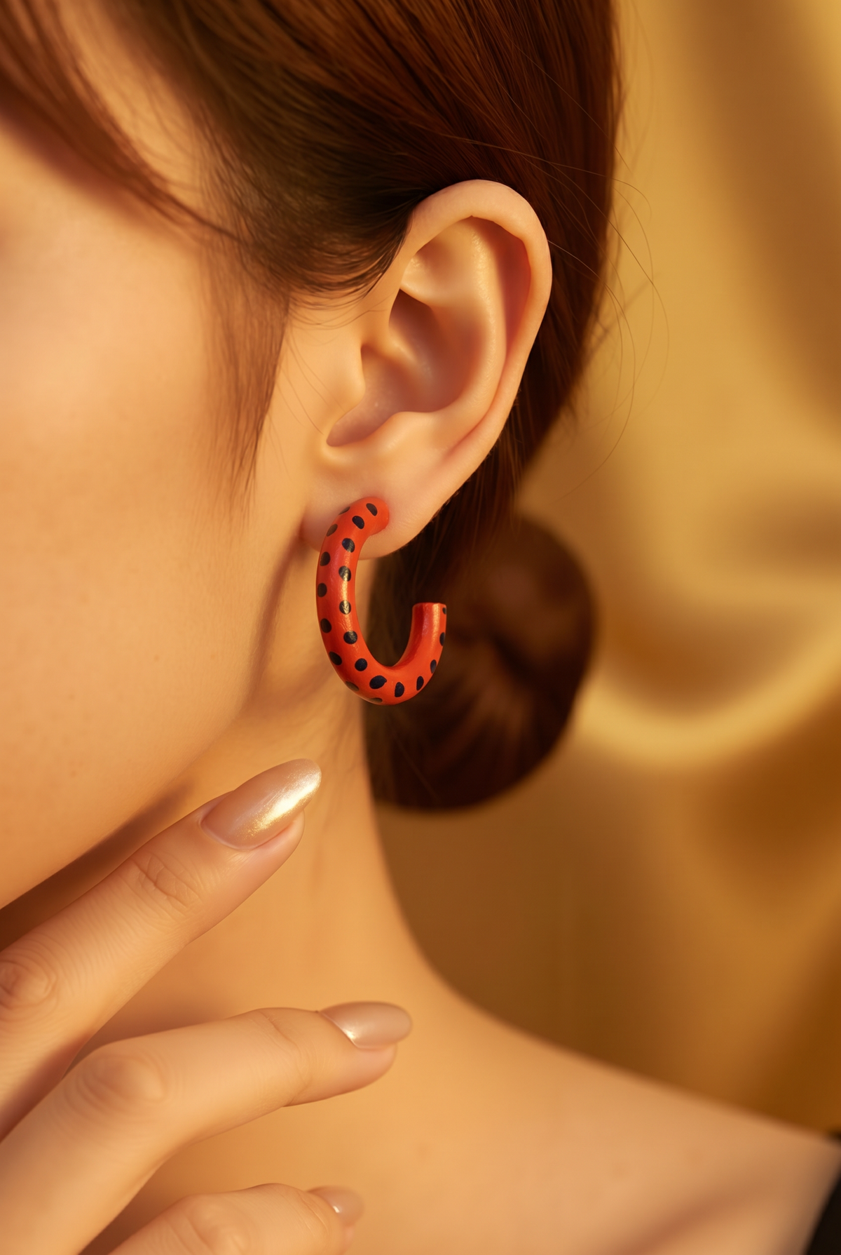 Handpainted wooden hoop earrings - red and navy