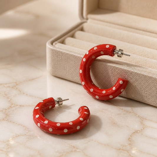 Polka dot hoop earrings - red and white
