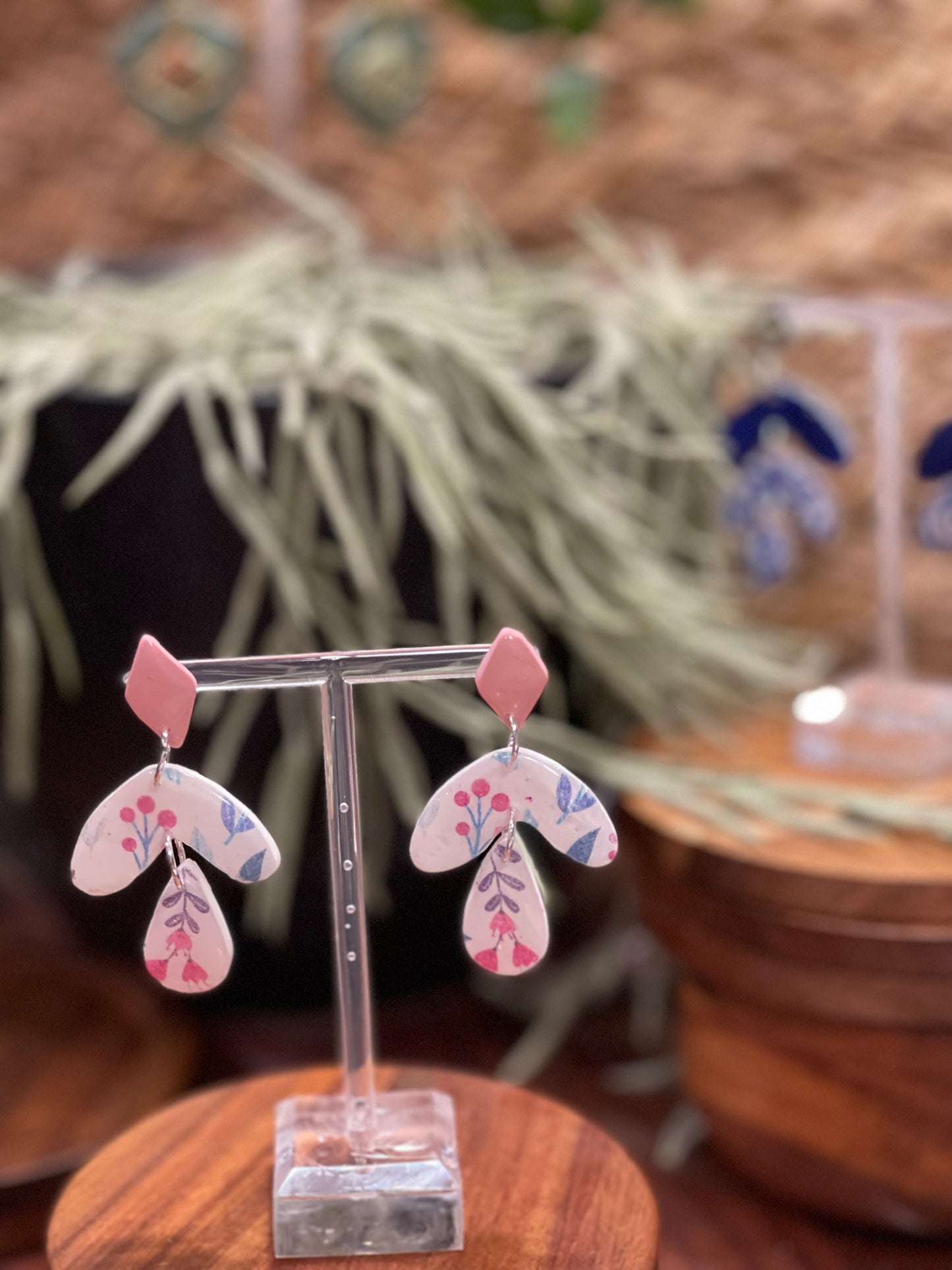 pink floral dangle earrings