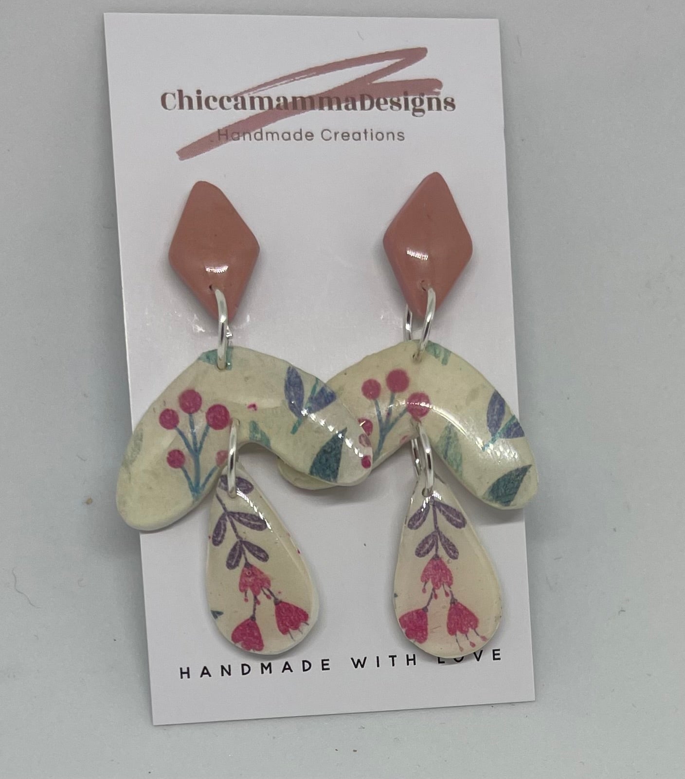 pink floral dangle earrings