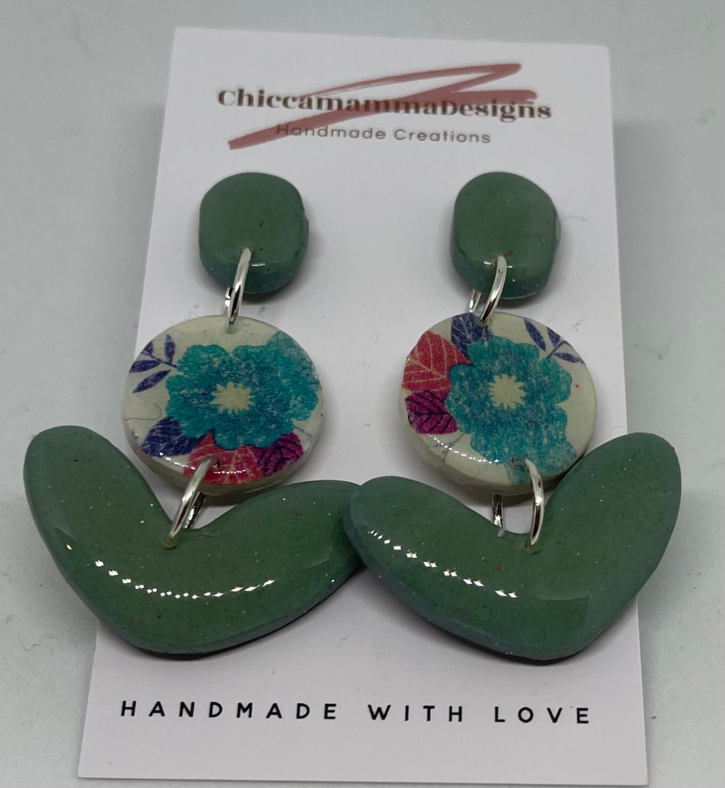 Green floral dangle earrings