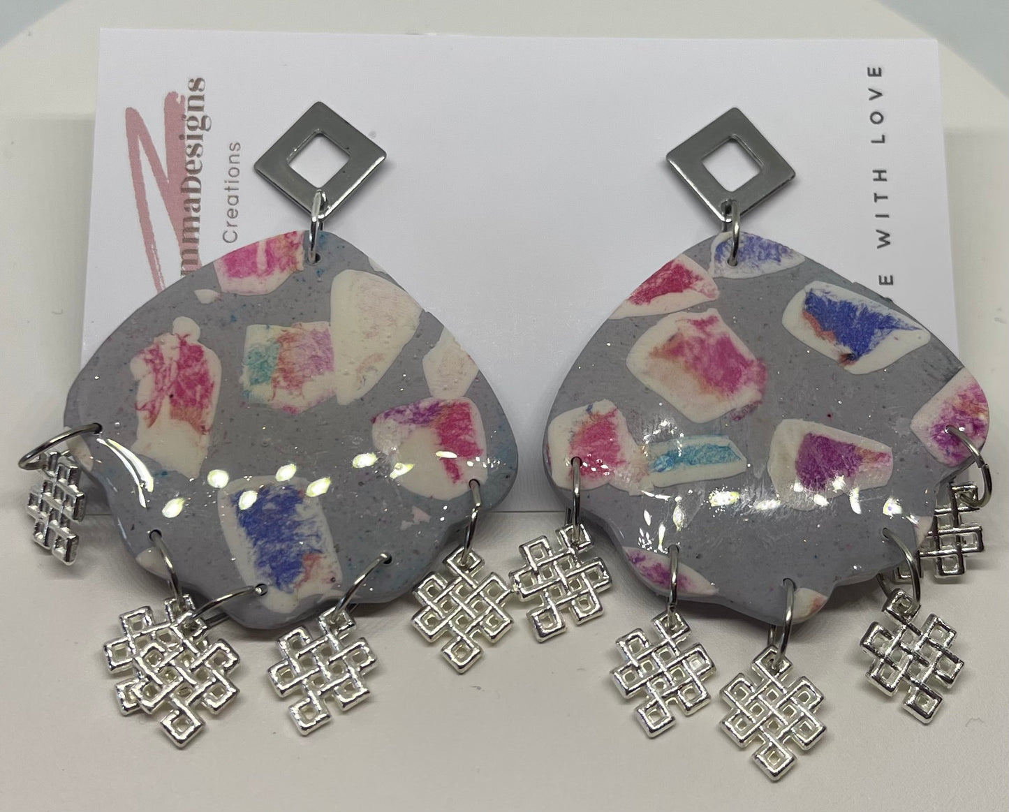 Grey mosaic dangle earrings