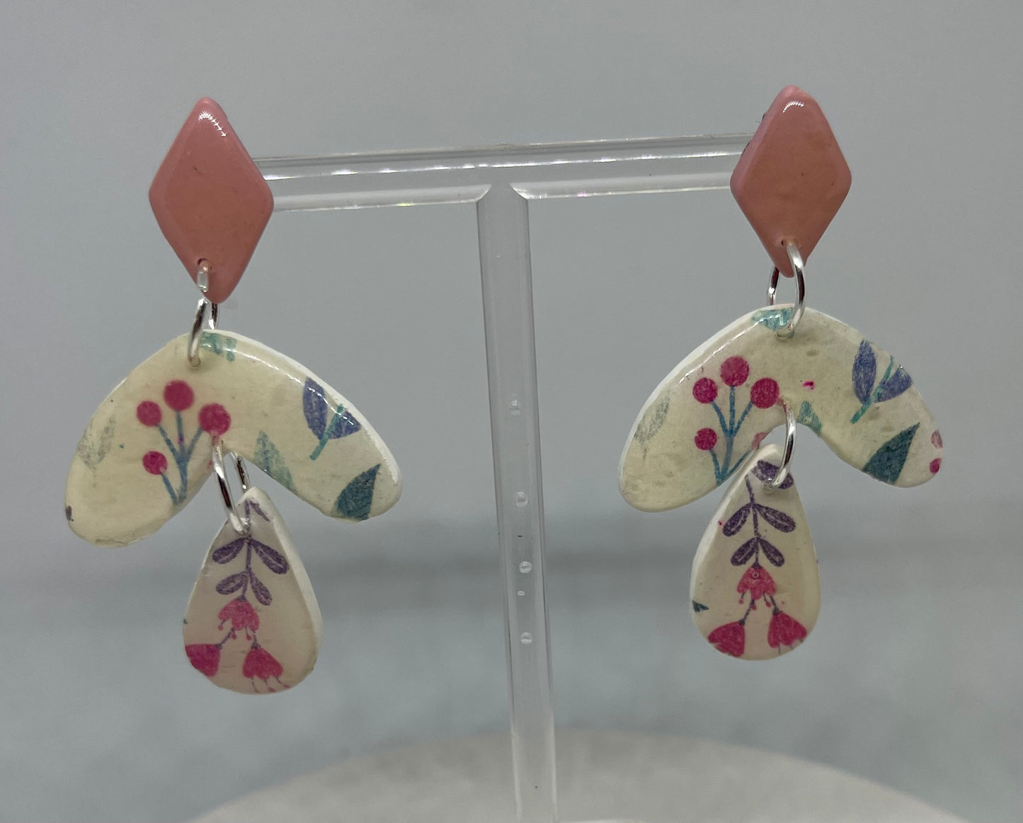 pink floral dangle earrings