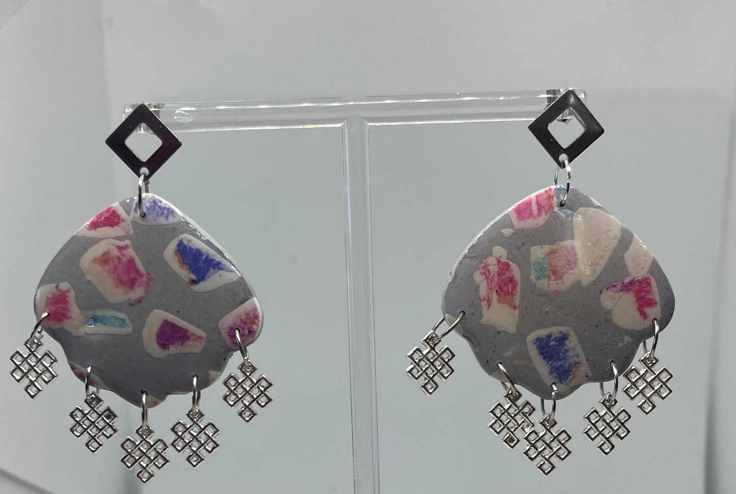 Grey mosaic dangle earrings