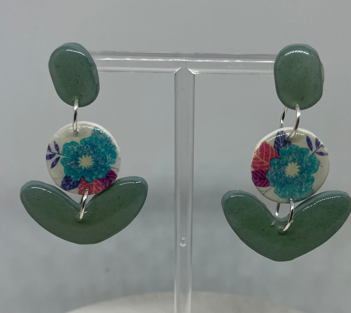 Green floral dangle earrings