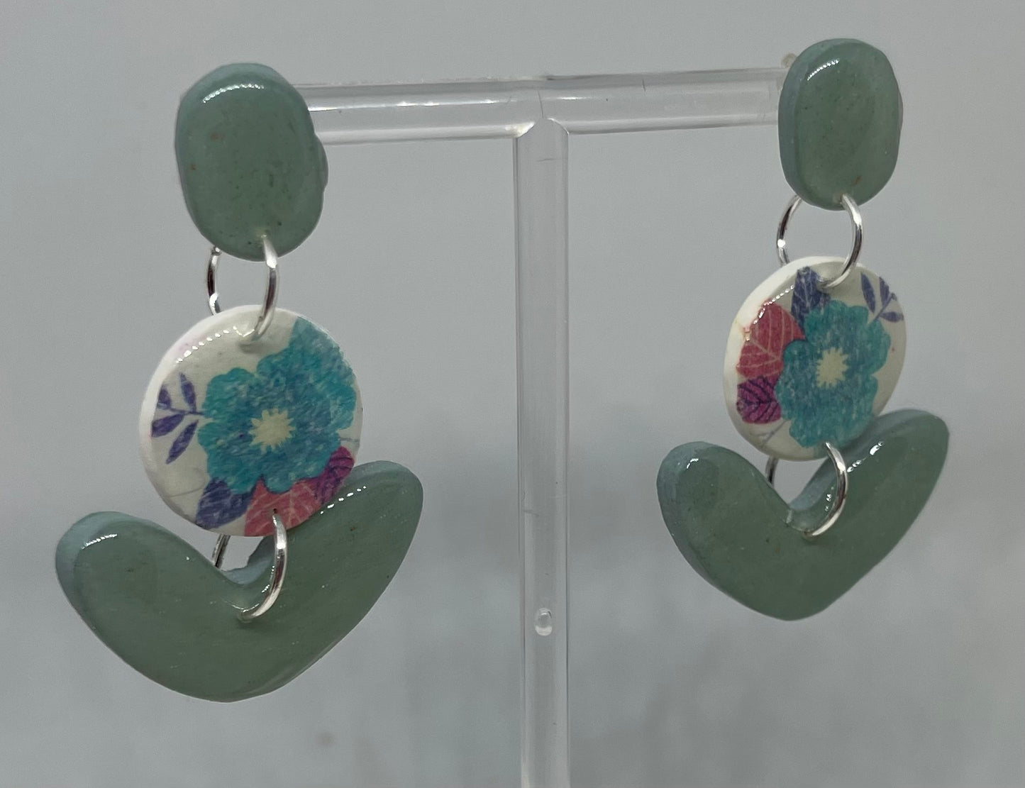 Green floral dangle earrings