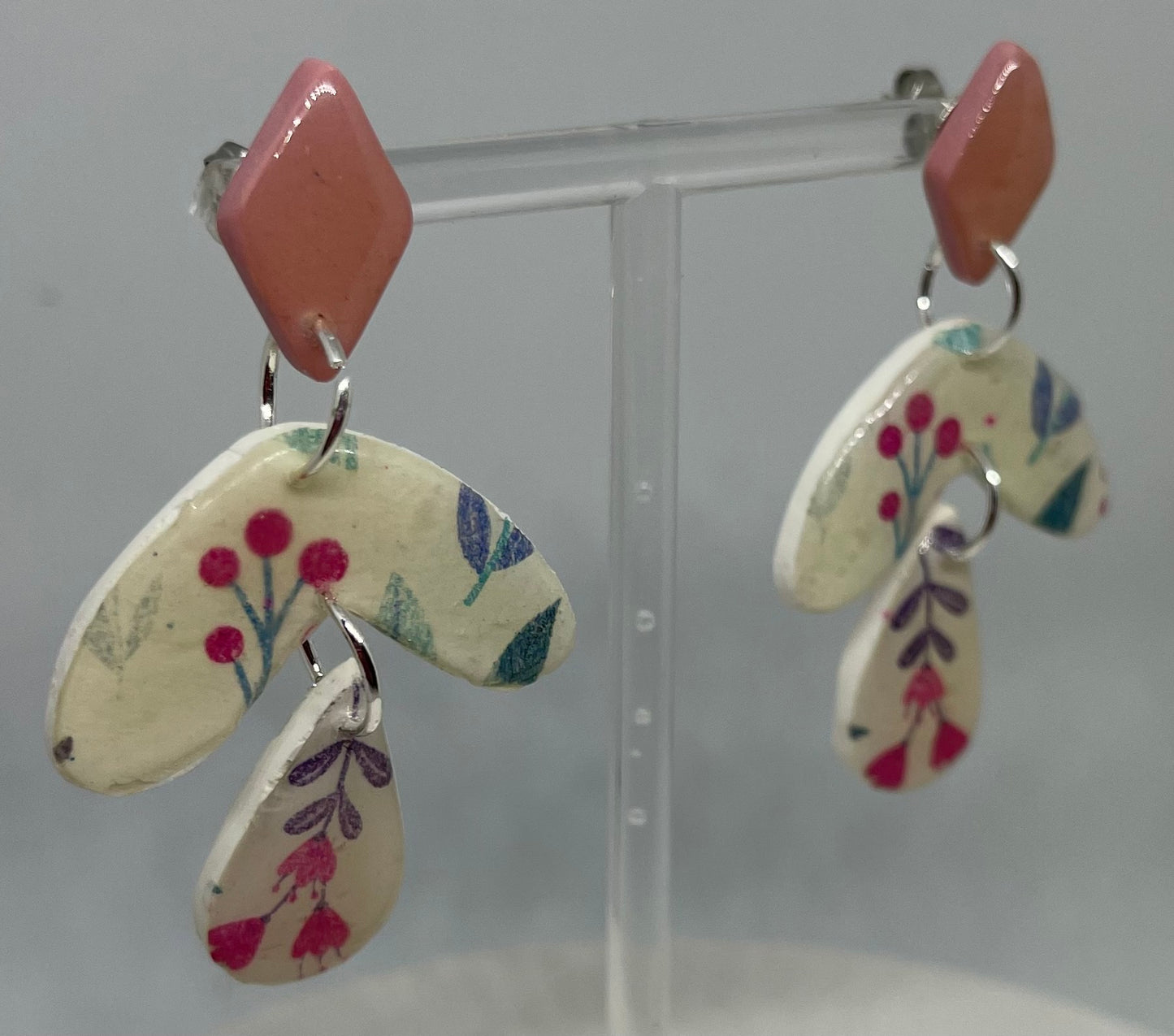 pink floral dangle earrings