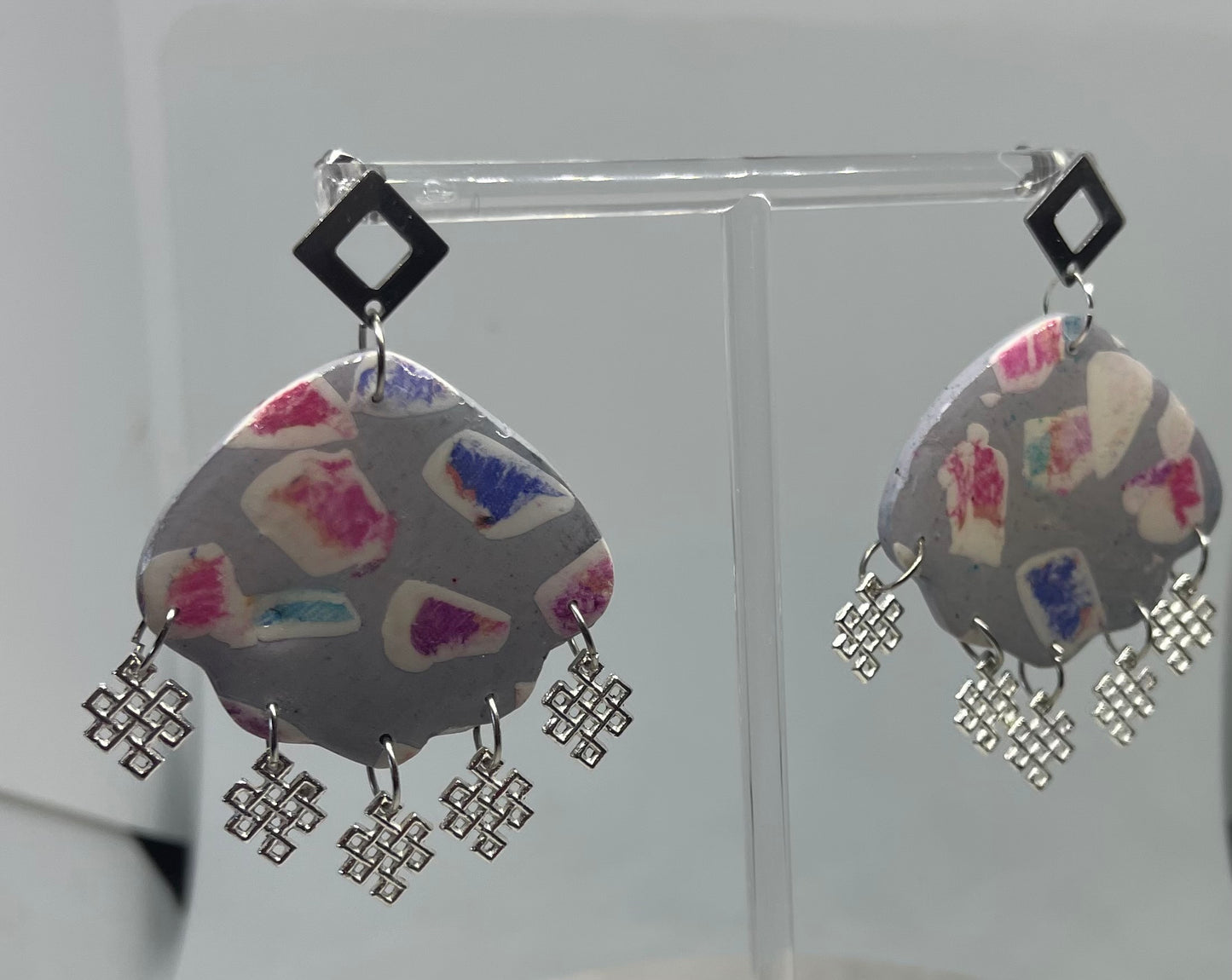 Grey mosaic dangle earrings