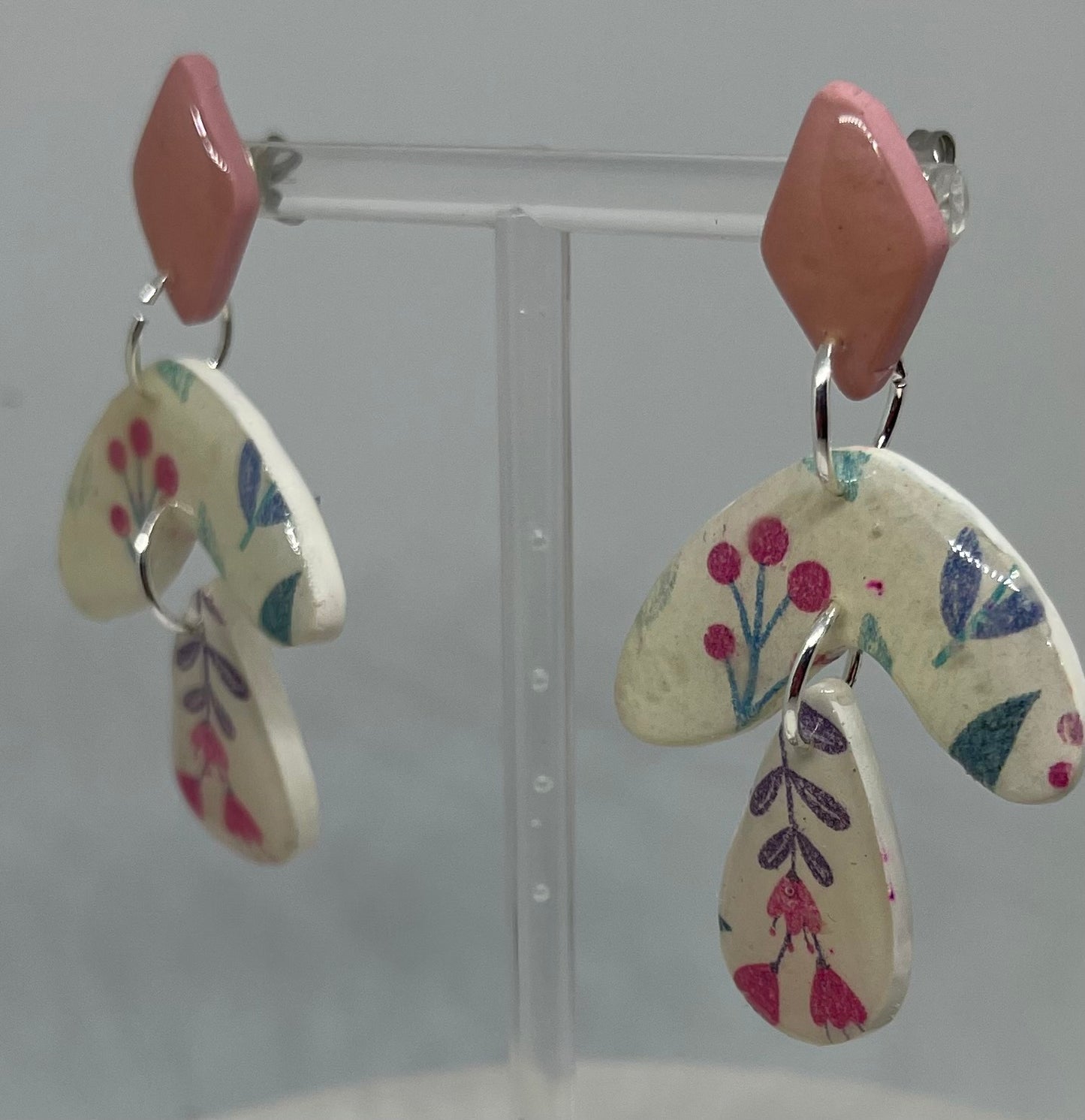 pink floral dangle earrings