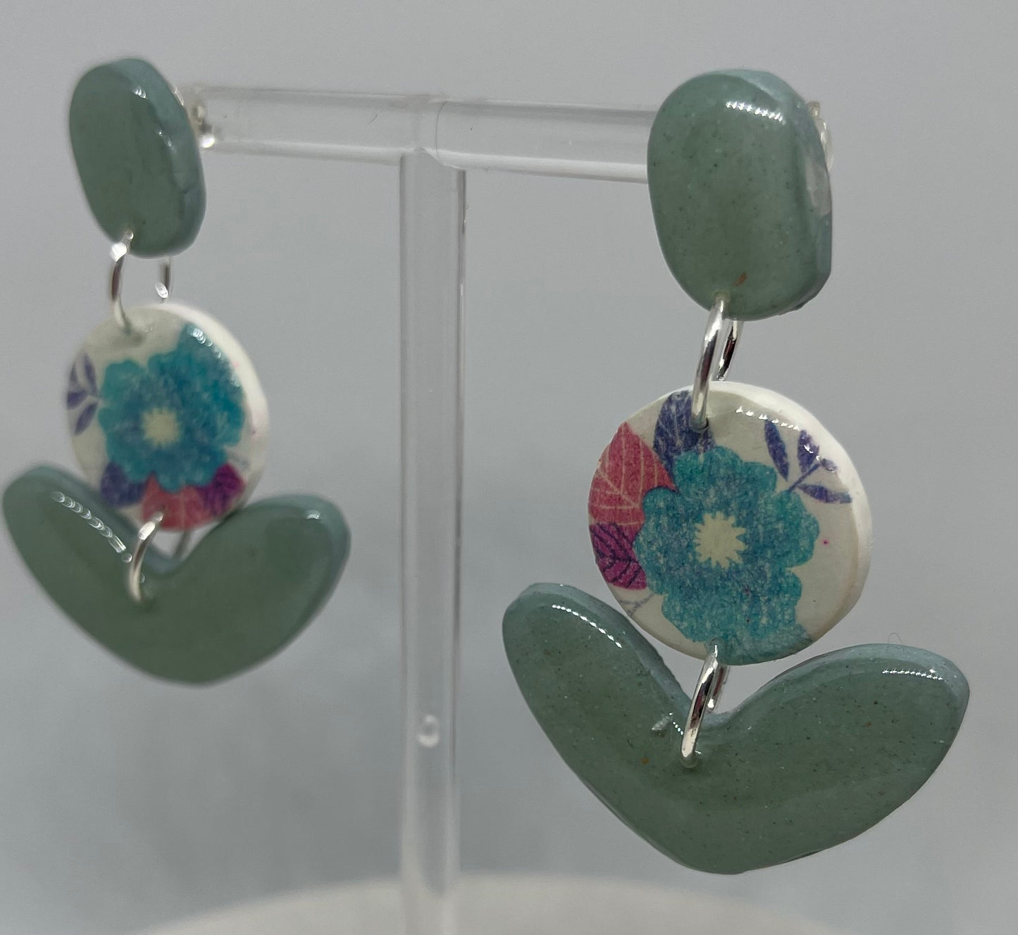 Green floral dangle earrings