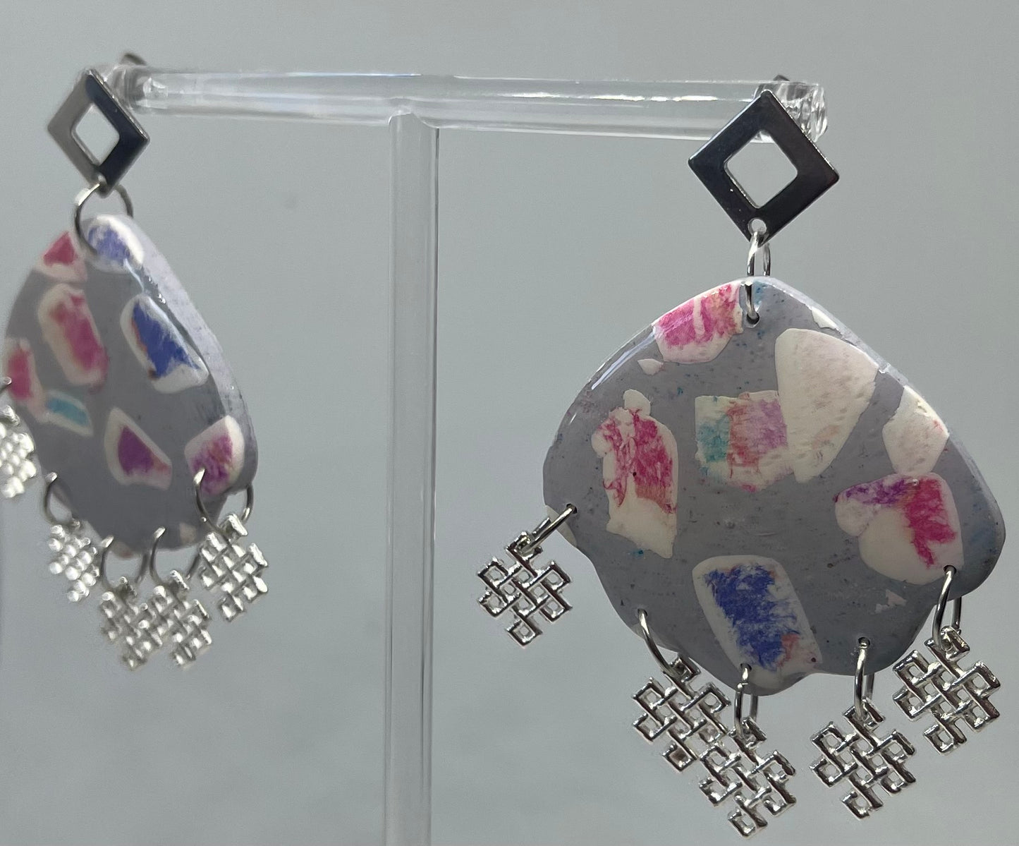 Grey mosaic dangle earrings