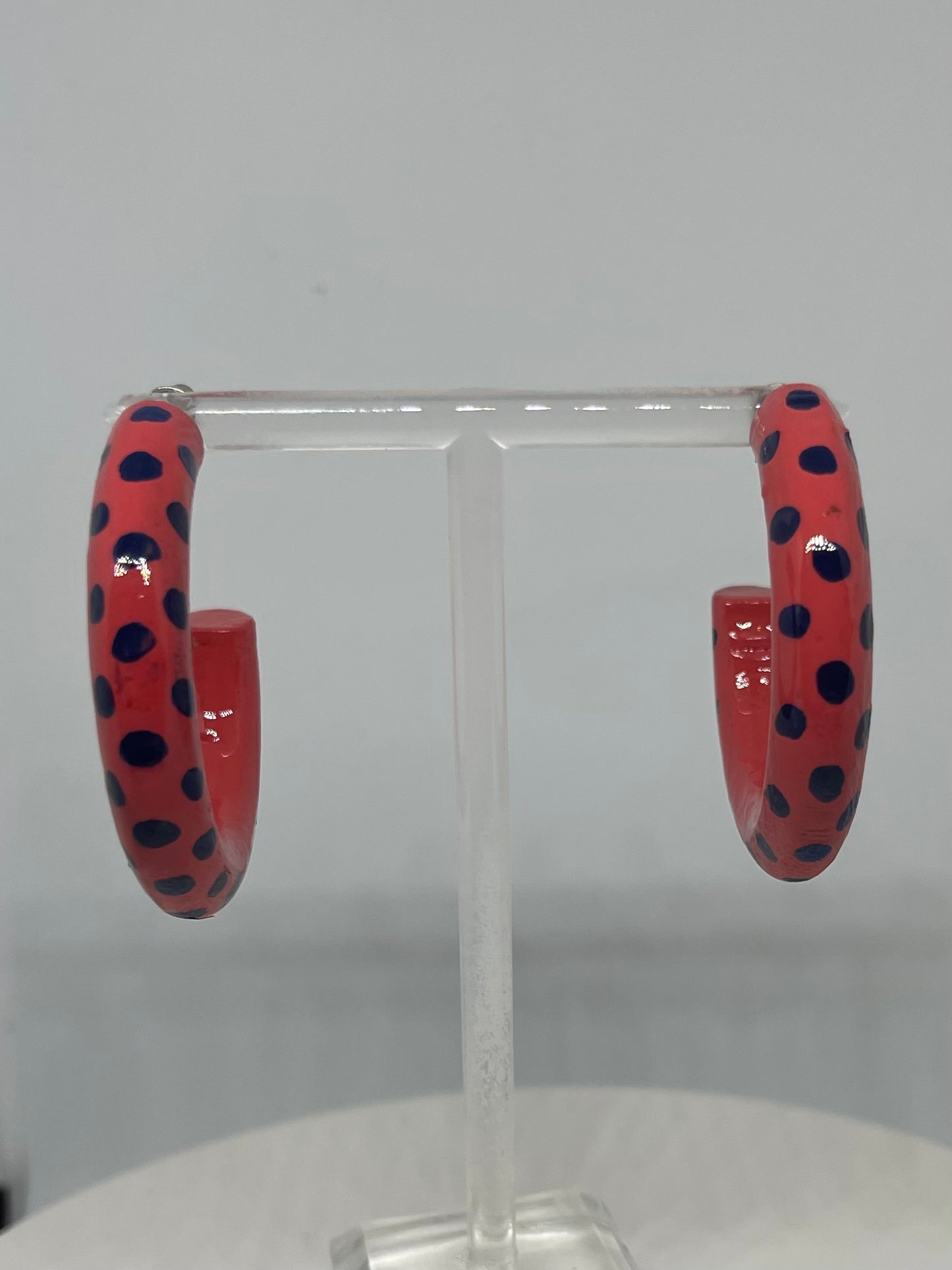 Red with navy spot hooped earrings