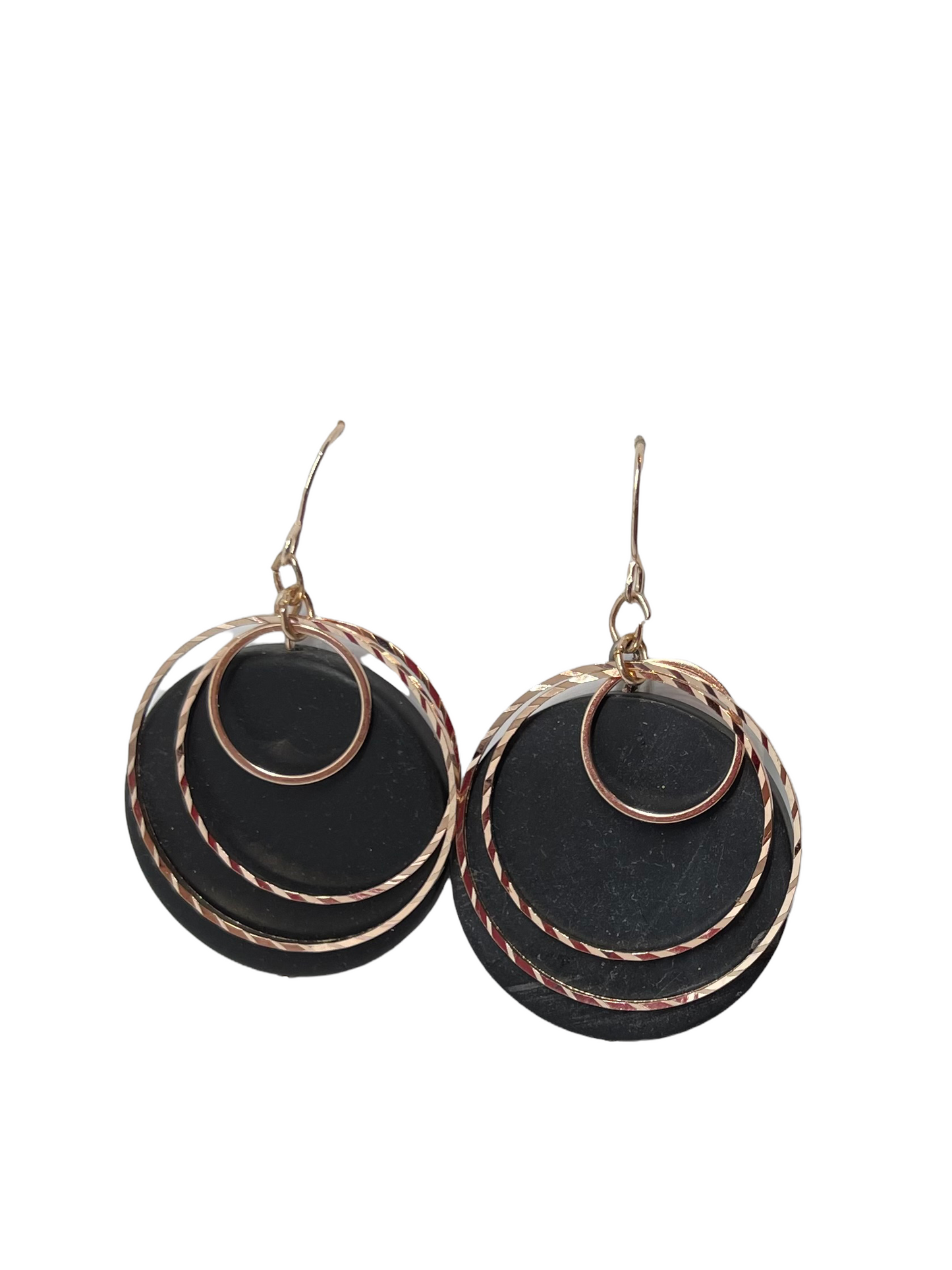 Black agate bead earrings with rose gold findings