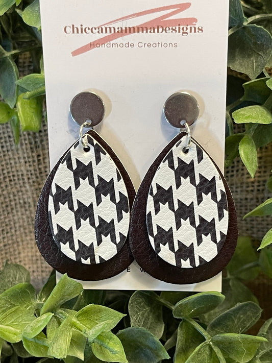 Black and White check leather earrings