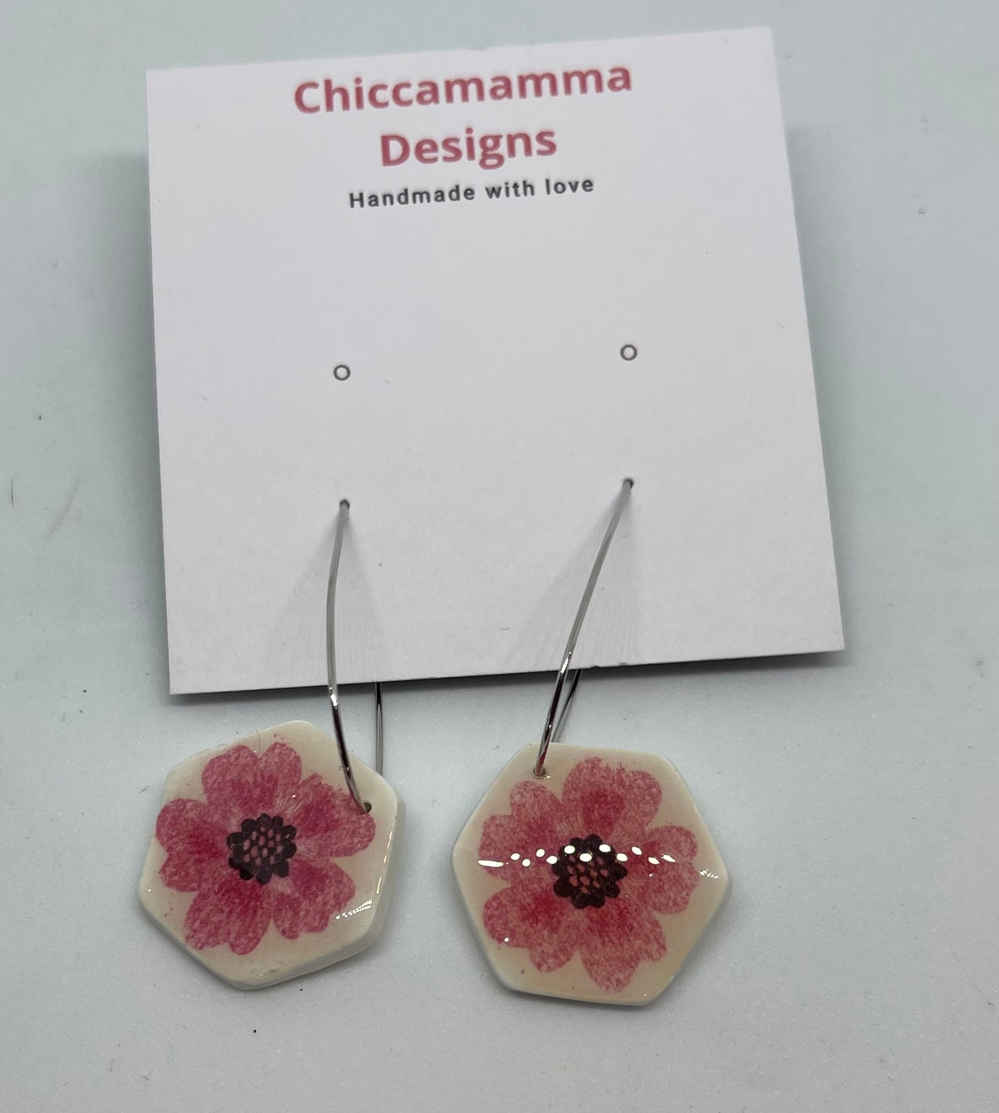 pink floral dangle earrings