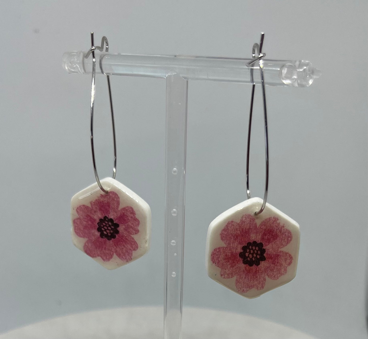 pink floral dangle earrings