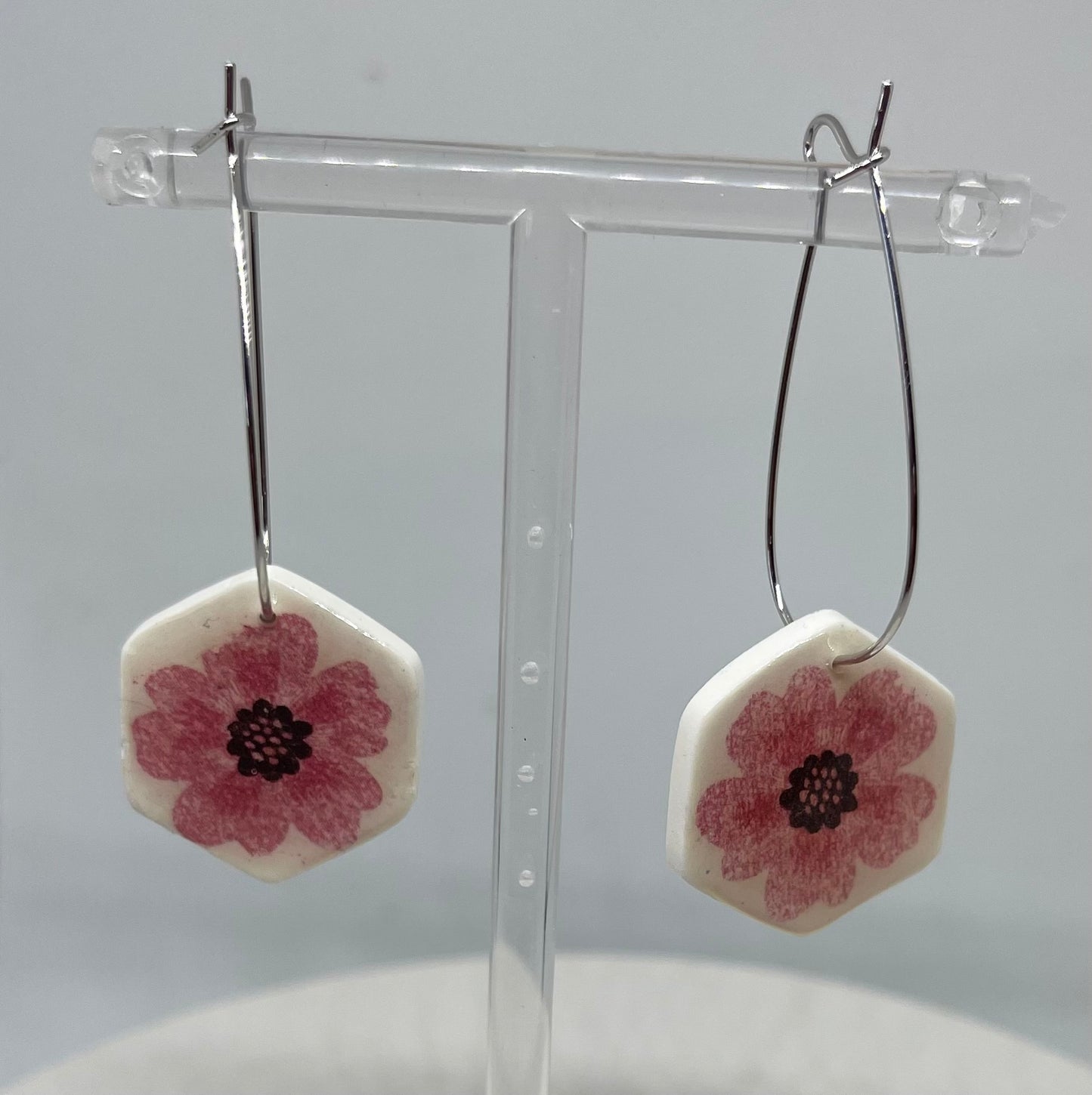 pink floral dangle earrings