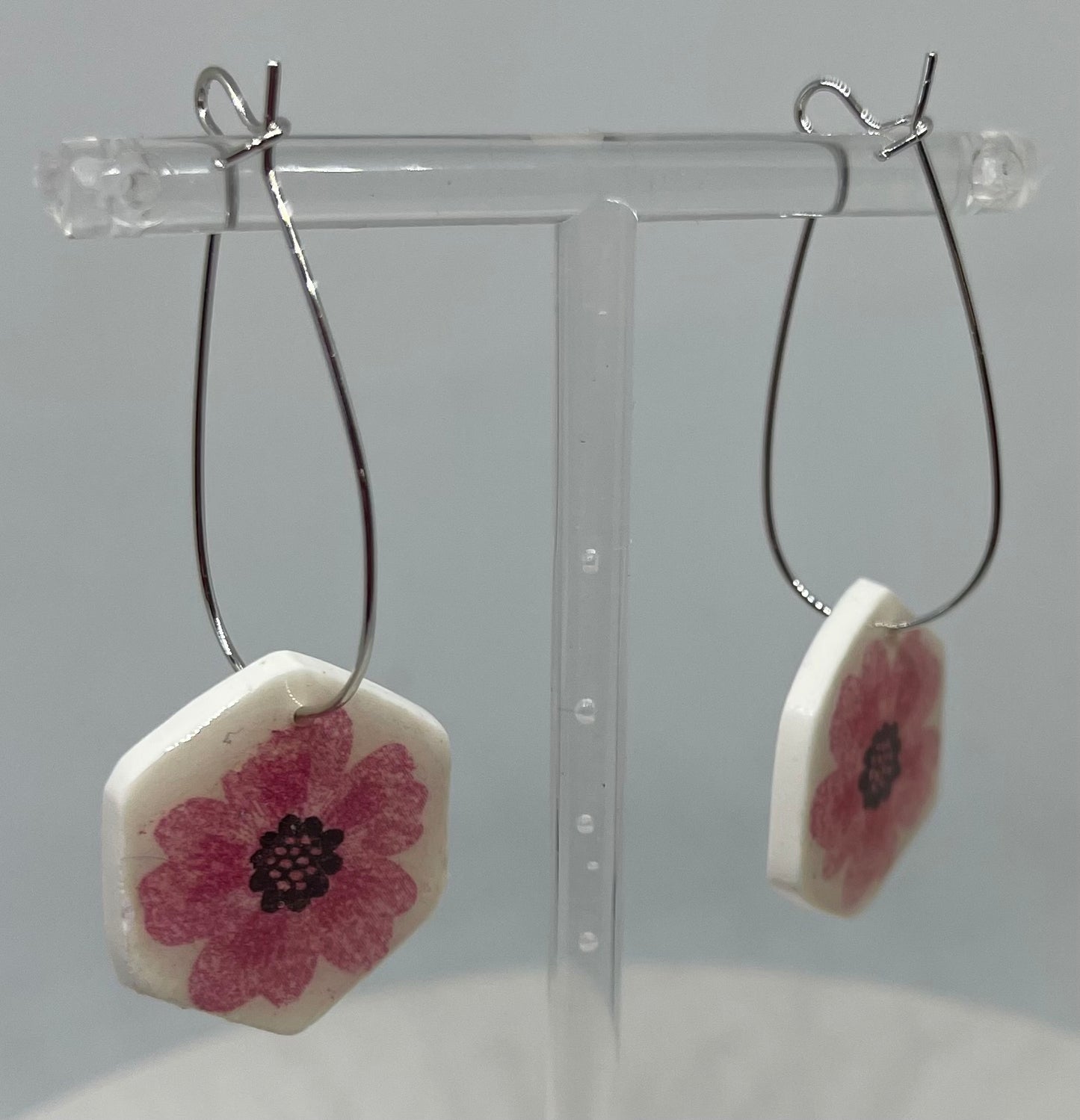 pink floral dangle earrings