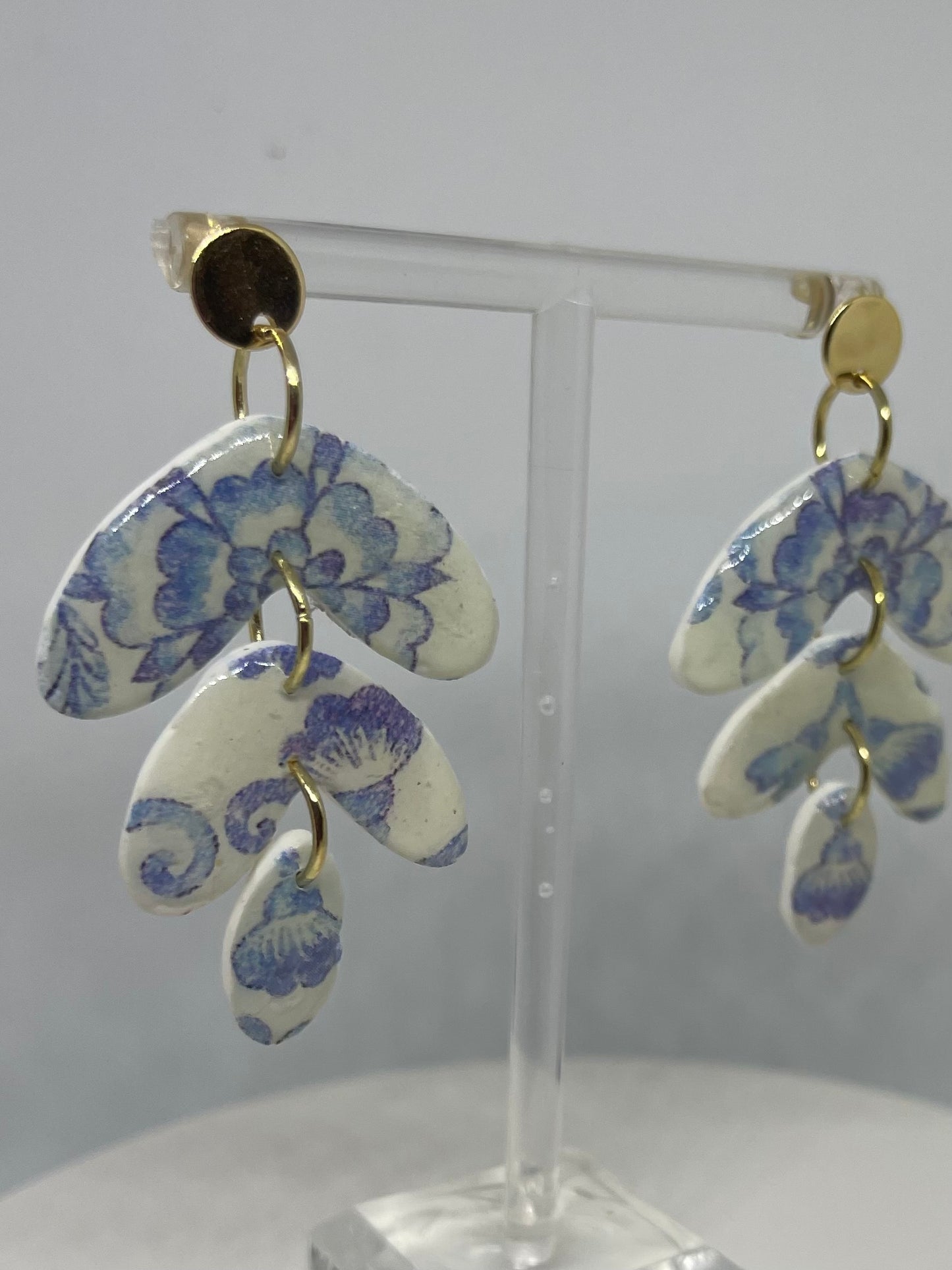 pale blue and white dangle earrings