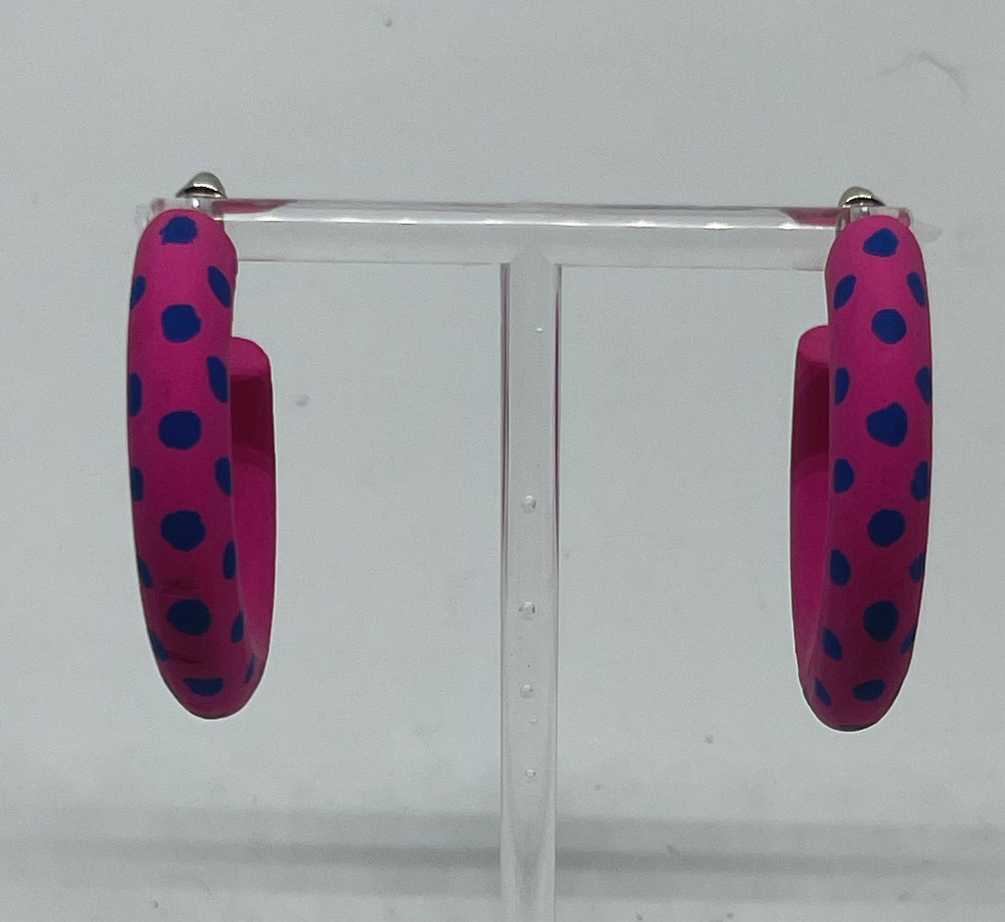 hot pink and navy spot hoop earrings