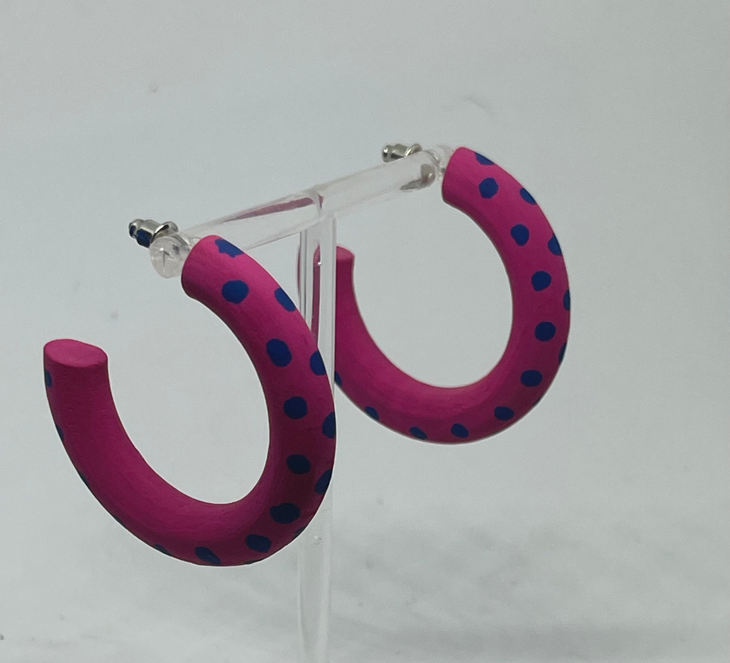 hot pink and navy spot hoop earrings