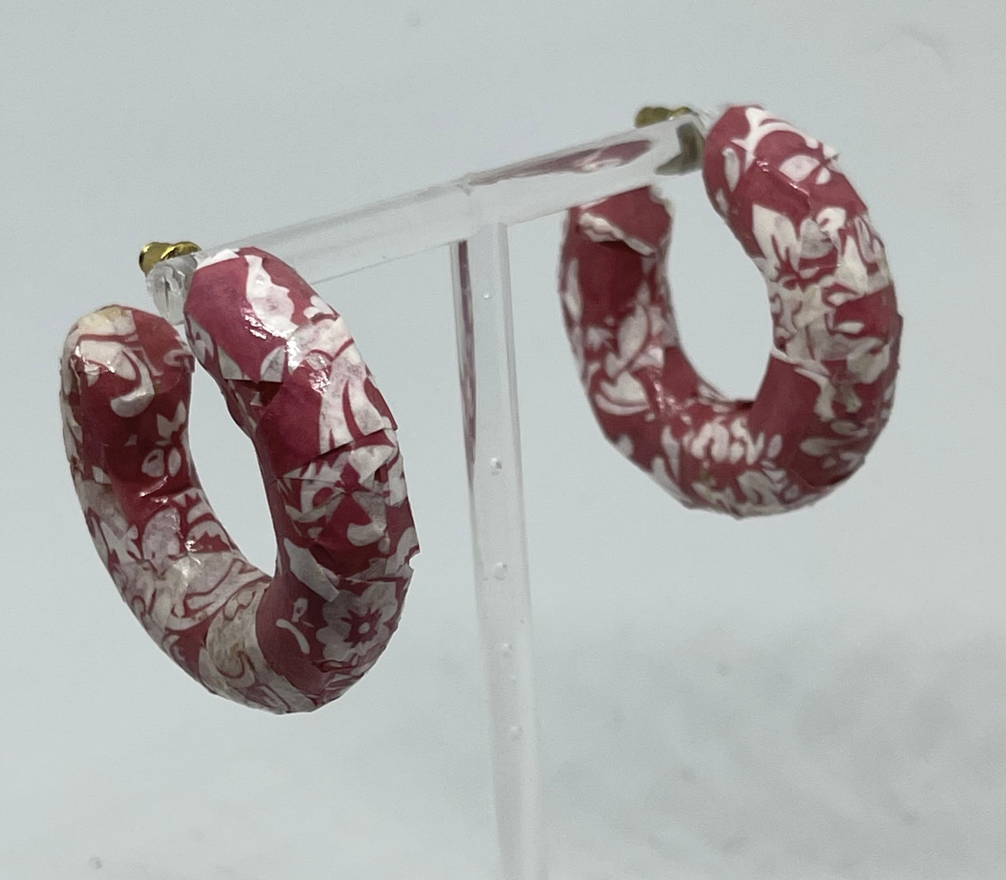 dusty pink floral decoupage hoop earrings