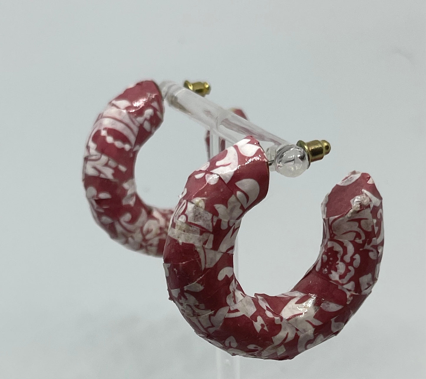 dusty pink floral decoupage hoop earrings