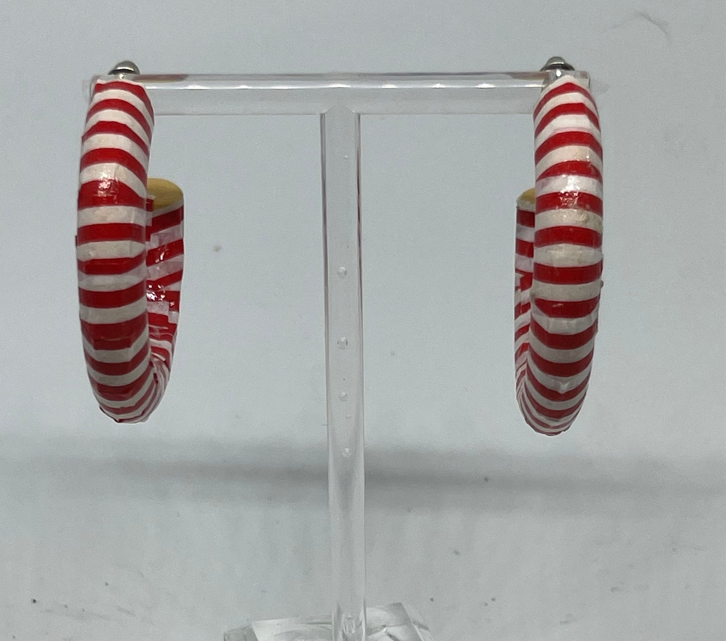 Red and white stripped hooped earrings