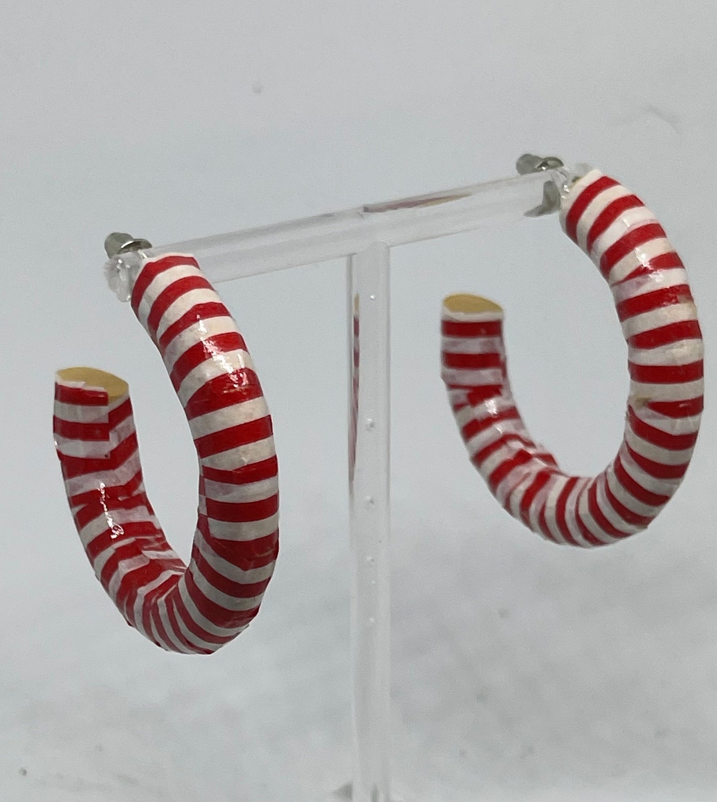 Red and white stripped hooped earrings