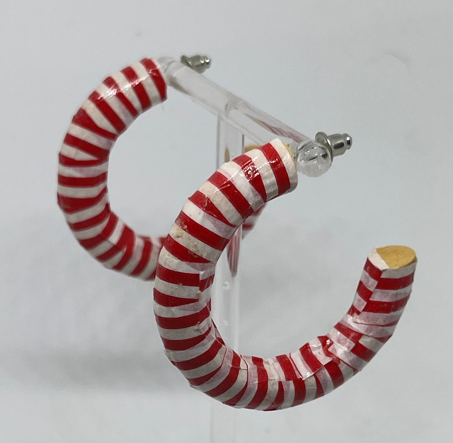 Red and white stripped hooped earrings